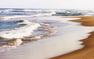 Картинка океан, волны, песок, пляж, пейзажи