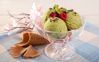 Обои малина, десерт, еда, зеленое мороженое, картинки на телефон