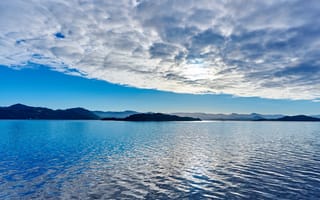 Обои горизонт, резервуар, фьорд, море, пейзажи, горы, залив, сумрак, побережье, облако, отражение, водоём, небо, озеро, вода, океан, картинки на рабочий стол