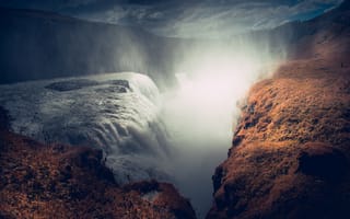 Картинка водопад, туман, разное, исландия, пейзажи