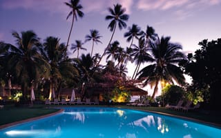 Картинка закат, пальмы, карибский бассейн, пальмовое семейство, отпуск, бассейн, ареалы, тропики, город, курорт, праздник, недвижимости