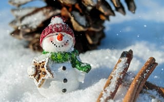 Картинка зима, снег, снеговик, игрушка, украшение, разное