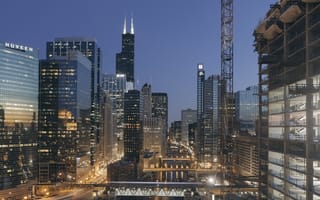 Картинка ночь, Чикаго, офис, городской пейзаж, архитектура, город, здание, небоскреб, центр города, США