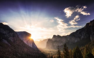 Картинка солнечный свет, солнечная погода, скалы, природа, горы, заповедник, Йосемити
