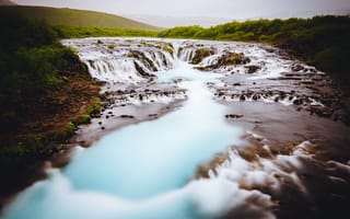 Картинка исландия бруарфосс, поток, природа, пейзажи, зелёный, водопад