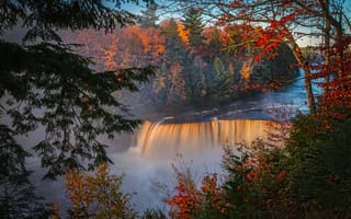 Картинка водопад, осень, природа, лес, река