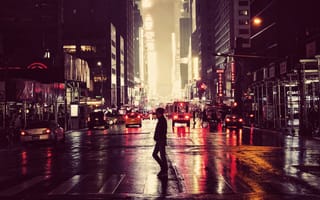 Картинка мокрый асфальт, ночь, дождливая погода, улица, городской, машины, картинки на телефон, город, отражение