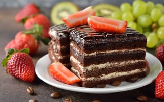 Картинка шоколадный торт, клубника, фрукты, десерт, выпечка, еда