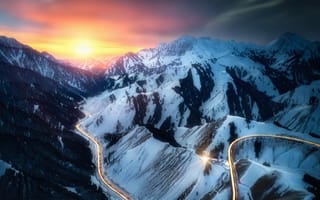 Картинка горы, снег, пейзажи, длительное воздействие, природа, дорога