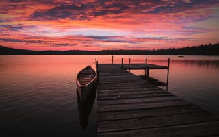 Картинка док, лодка, пейзажи, закат, природа, восход солнца