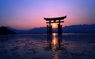 Картинка Япония, закат, вечер, город, мир, фиолетовый