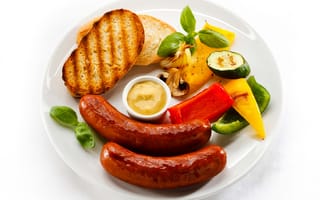 Картинка колбаса, горчица, овощи, белый, пластина, тост, еда