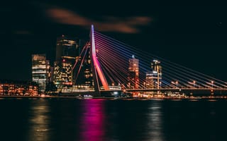 Картинка архитектура, мост, городской пейзаж, роттердам, ночь, Нидерланды, ночной город, город