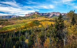 Картинка San Juan Mountains, пейзаж, Colorado, деревья, горы, осень, лес