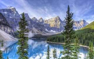Картинка moraine lake, Канада, Альберта, пейзаж, пейзажи, бесплатные, отражение, горы, деревья