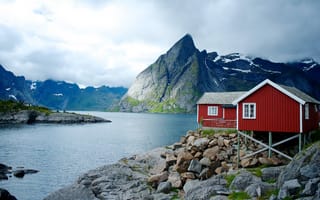Картинка норвегия, Хамнёй, ледник, бесплатные фотографии, горы, пейзажи, озеро, жизнь в хижине