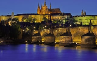 Картинка Чехия, ночной город, освещение