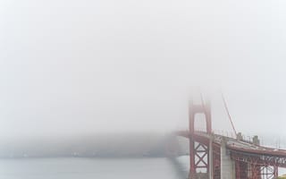 Картинка море, снег, зима, мост, волна, атмосферное явление, пейзажи, погода, Сан-Франциско, туман, облако, утро, дымка, золотые ворота