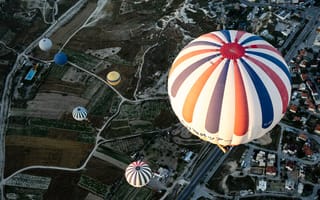 Картинка небо, шар, мир, пейзажи, город, воздушный шар, скриншот, вид с воздуха