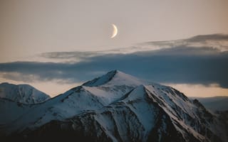 Картинка горы, месяц, природа, снег, небо, зима, холмы