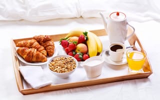 Картинка фрукты, кофе, еда, булочка, напитки, зерна, фруктовый сок, завтрак