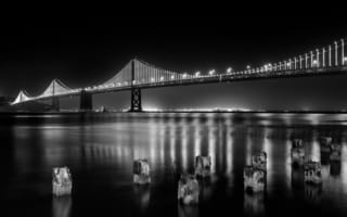Картинка Сан-Франциско, мир, черно-белый, город, фотографии, мост, монохромный