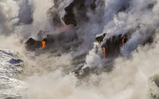 Картинка вулкан, лава, дым, опасности, пейзажи