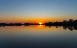 Картинка природа, пейзаж, озеро, весна, солнце, горизонт, закат, небо