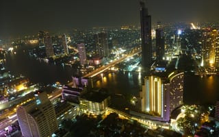 Картинка горизонт, ночь, Таиланд, ночью, центр города, поселение людей, небоскреб, метрополис, городская область, городской пейзаж, Бангкок, крупный город, ориентир, вечер, сумрак, столичная область, город