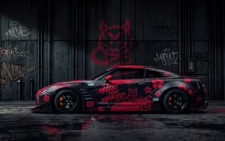 Картинка автомобиль, машина, тюнинг, Nissan, ночная-съемка, Ниссан, арт, гараж, -для-ПК, отражение, обвес, склад, 4k, темный-фон, суперкар, HD-, 2k, рендеринг, агрессивный-вид, Made-For-Speed, сакура, цветы, граффити, рабочий-стол, 16:9, спойлер, ливрея, графика
