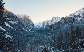 Картинка Йосемити, зима, пейзажи, деревья, снег, ущелье