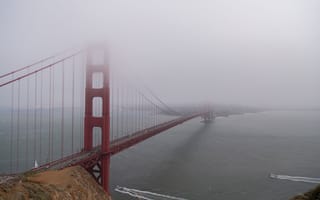 Картинка туман, мост, утро, погода, Сан-Франциско, золотые ворота, линия, атмосферное явление, дымка, пейзажи, река, вантовый мост