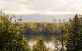 Картинка осень, утро, небо, река