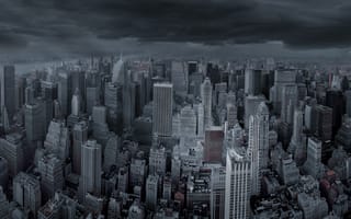 Картинка черно-белый, горизонт, романтизм, атмосферное явление, город, скриншот, Манхэттен, городской пейзаж, здание, городской, матовая живопись, США, небоскреб, монохромный, поселение людей, монохромная фотография, метрополис, панорама, Нью-Йорк, облака