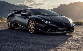 Картинка черный автомобиль, дорога, Lamborghini Huracan, спортивный автомобиль, на открытом воздухе, машины