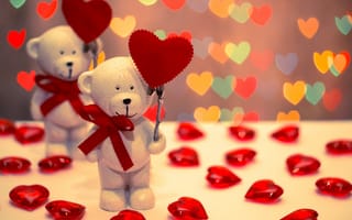 Картинка 14 февраля, мишки, день влюбленных, игрушки, сердечко, праздники