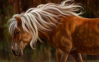 Картинка грива, величественная, произведение искусства, животные, коричневая лошадь