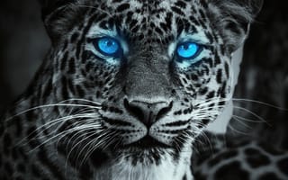 Картинка леопард, голубые глаза, кошки, морда, животные, окрас, рендеринг