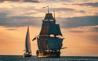 Картинка море, корабль, парусник, небо, корвет, корабли и лодки