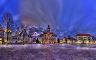 Картинка Рынок Люнебурга, иллюминация, площадь, свет, панорама, Люнебург, дома, Германия, ночь