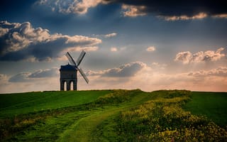 Картинка Chesterton Mill, закат, Warwickshire, поле, мельница, пейзаж