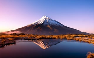 Картинка Новая Зеландия, снег, пейзажи, гора таранаки, отражение