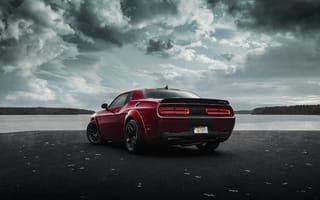 Картинка Dodge Challenger Srt Hellcat Widebody, вид сзади, машины, задняя часть, Dodge Challenger, красная машина, Behance, автомобили 2019 года