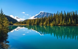 Картинка национальный парк банфф, озеро, Канада, пейзажи, деревья, горы