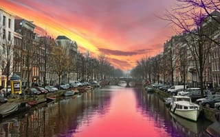 Картинка Amsterdam, столица и крупнейший город Нидерландов, панорама, Расположен в провинции Северная Голландия, Нидерланды, Голландия, Амстердам