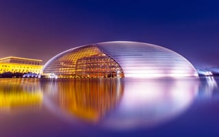 Картинка пекин, архитектура, отражение, национальный большой театр, город