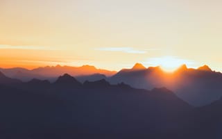 Картинка горы, природа, утро, пейзажи, закат, восход солнца