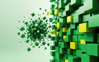 Картинка 3D-кубы, абстрактная геометрия, графический акцент, футуристический стиль, строгая геометрия, 3D-графика, рабочий стол, цифровая эстетика, 1920х1080, геометрический узор, зелёные блоки, динамичная композиция, объёмные фигуры, контрастные блоки, нейросеть, визуальная динамика, лаконичная абстракция, зелёные кубы, технологичный дизайн, 4k, жёлто-зелёная палитра, HD, современный арт, минималистичный, разлетающиеся кубики, ИИ, визуальное движение, эффект распада, 16:9, кубическая структура, 2k, 
