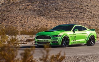 Картинка Ford Mustang, зелёный, машины, вид сбоку, маслкары