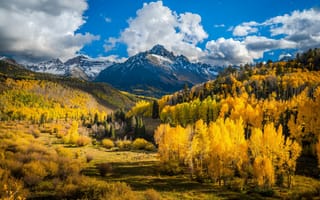 Картинка США, природа, облака, лес, осень, деревья, пейзажи, горы, небо